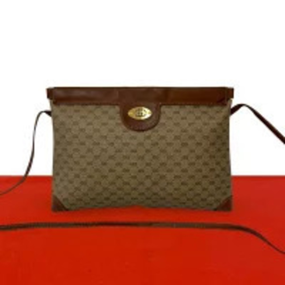 Gucci GG Leather Shoulder Bag Pouch Clutch Sacoche Brown